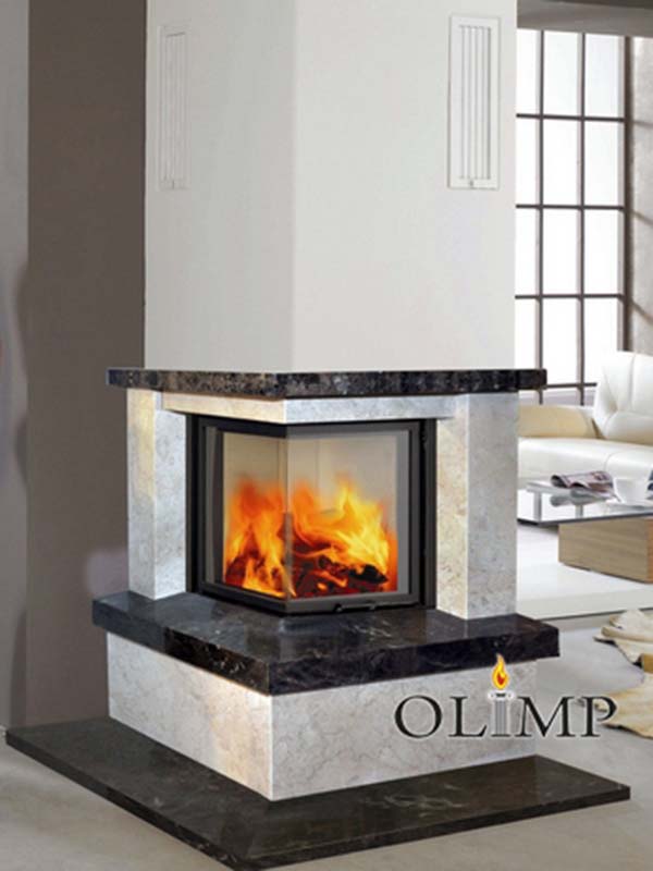 каминная облицовка осло для углового камина фото в интерьере